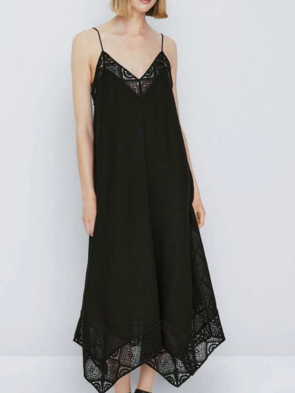 Massimo Dutti Black Lace-Trim Slip Dress size S